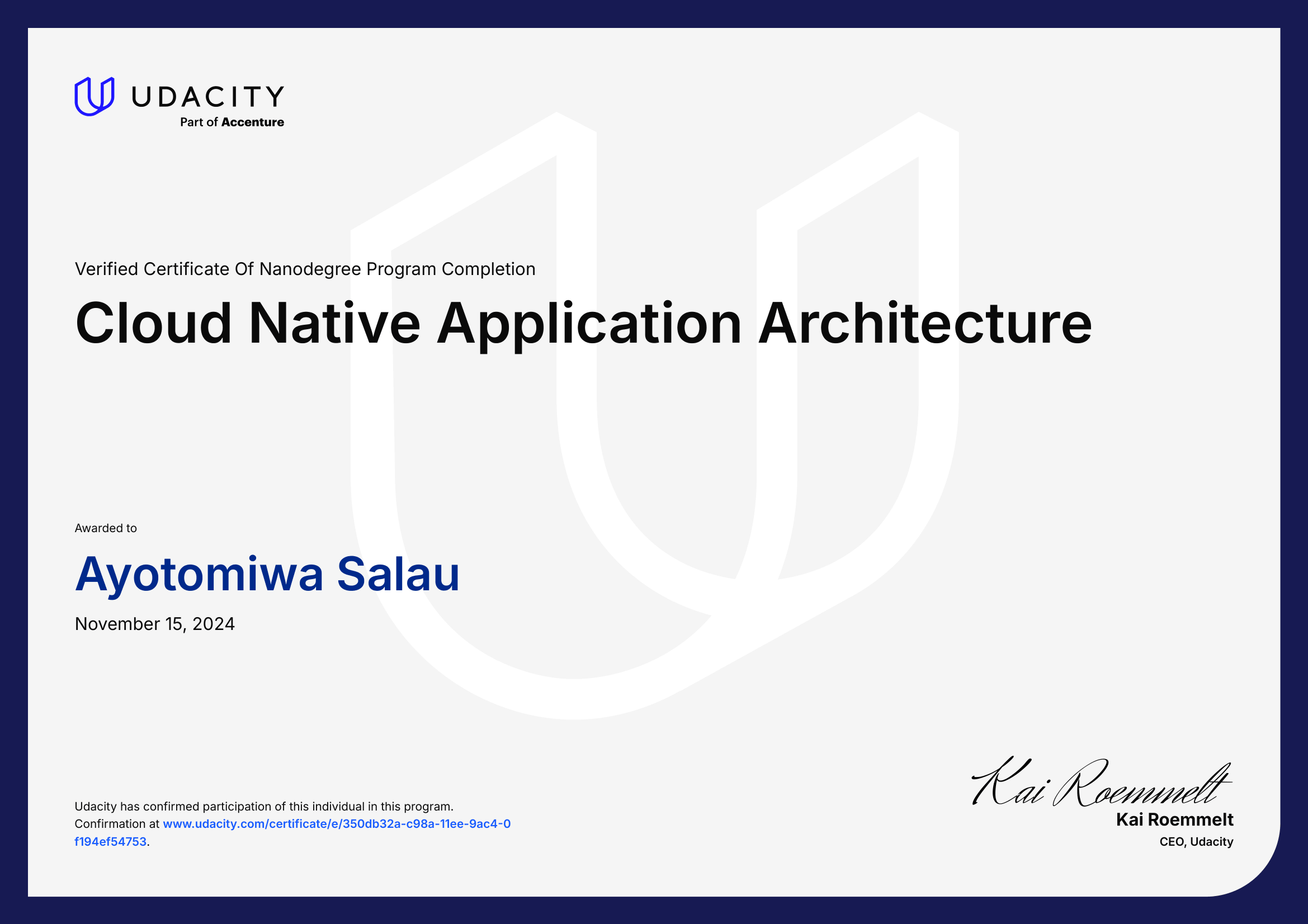 Certificate: Cloud Native Application Architecture