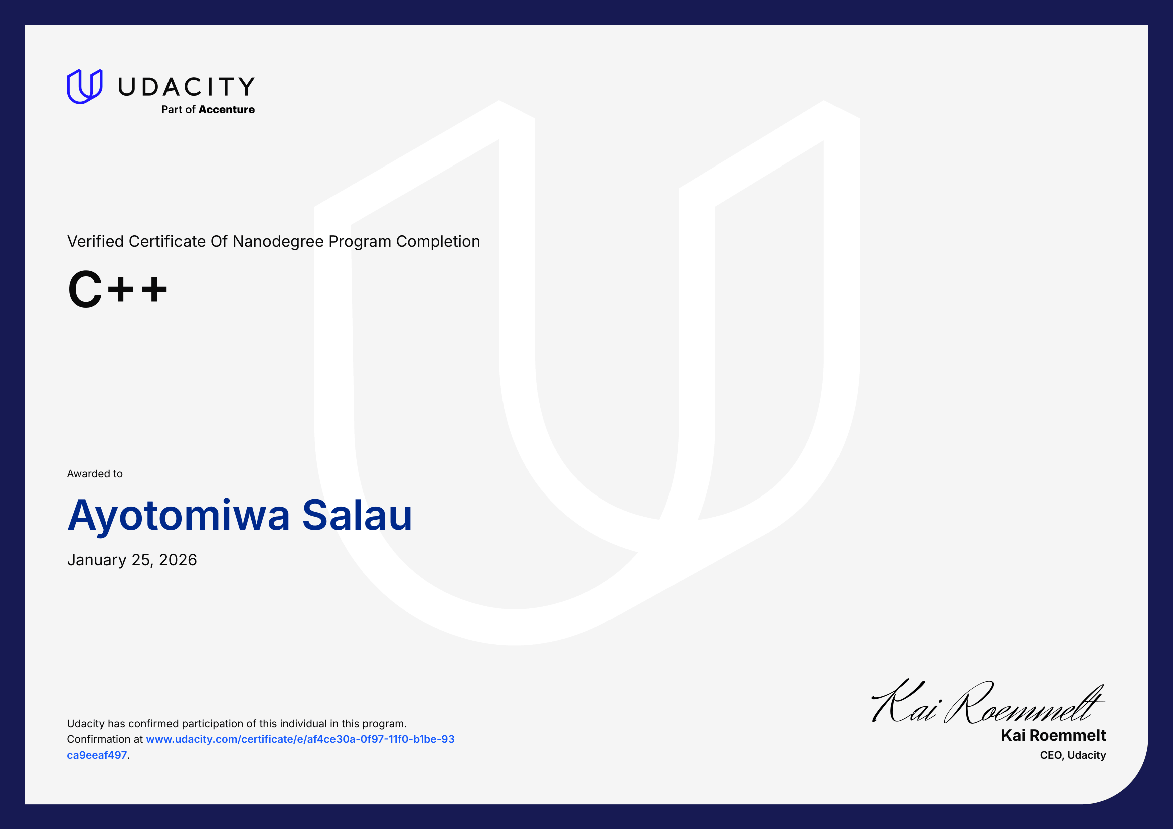 Certificate: C++