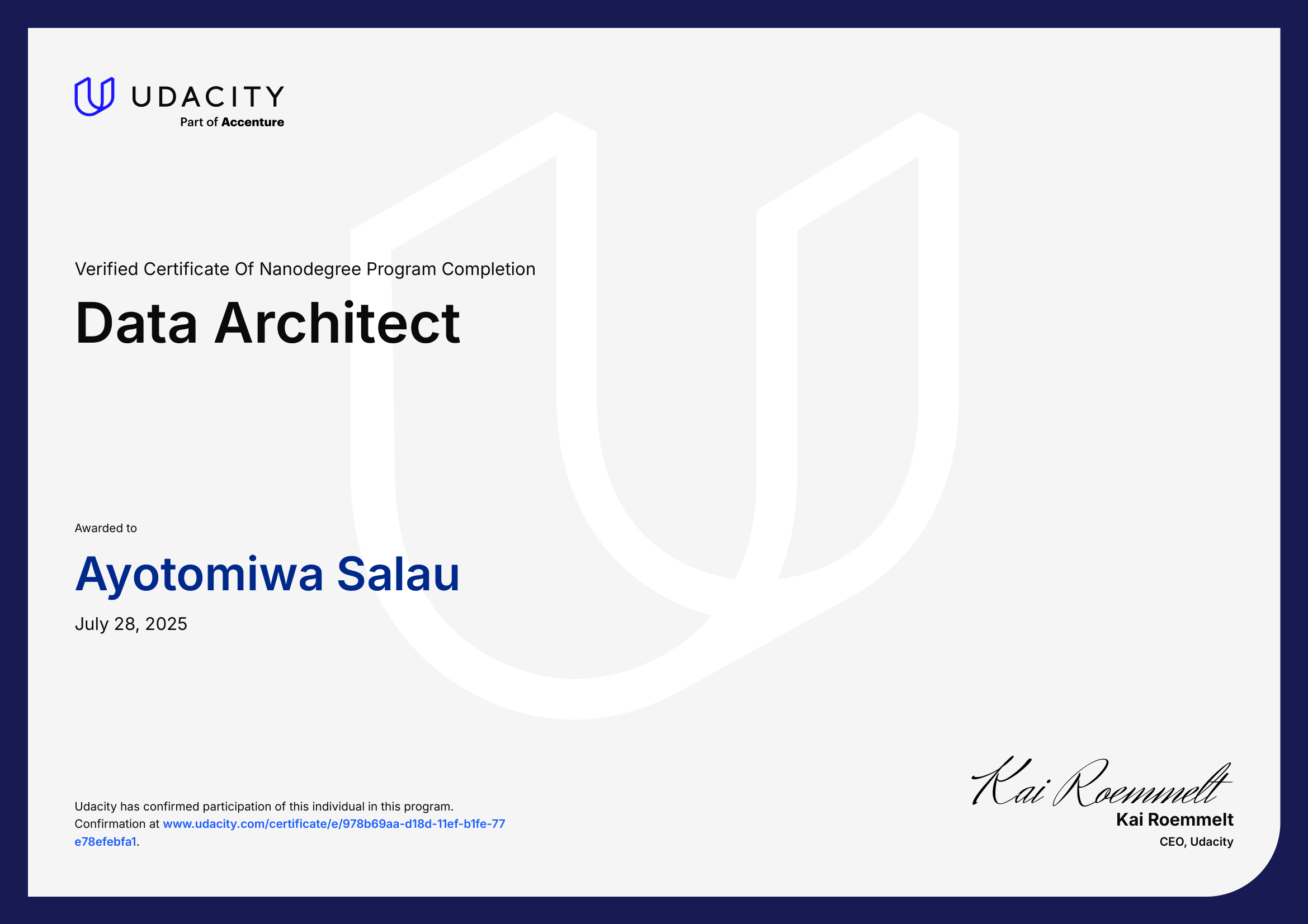 Certificate: Data Architecture