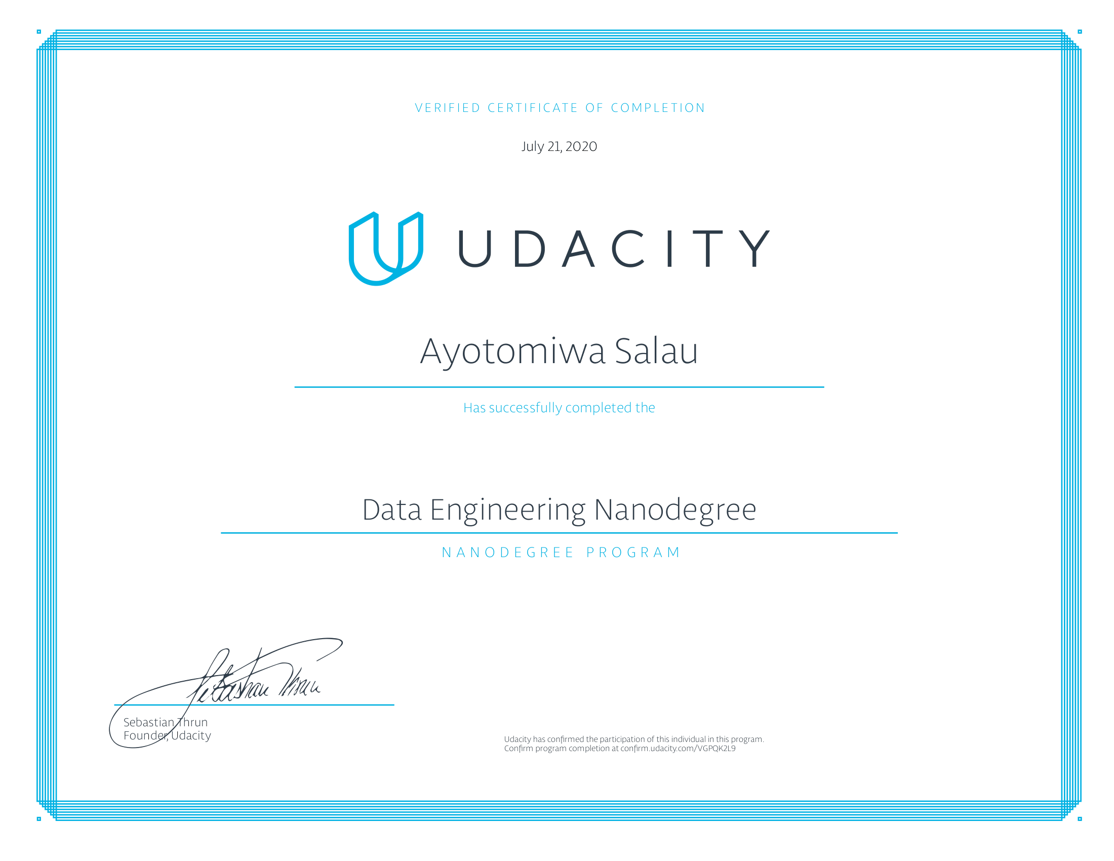 Certificate: Data Engineering Nanodegree