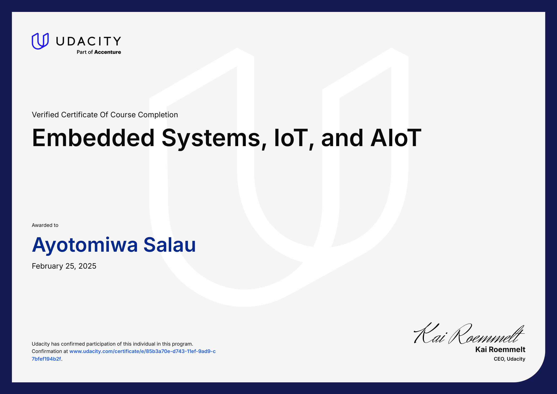 Certificate: Embedded Systems