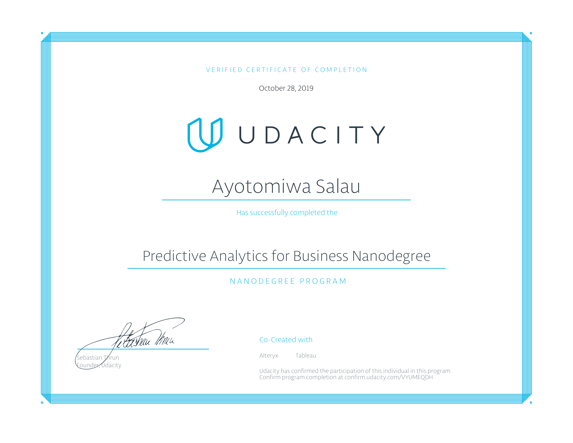 Certificate: Predictive Analytics for Business
